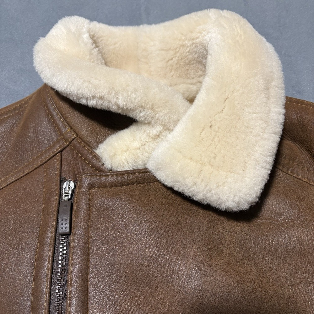 Shearling Lambskin B-3 Bomber Jacket Mens Size M Aviator Coat Brown Handmade NEW - Picture 3 of 16